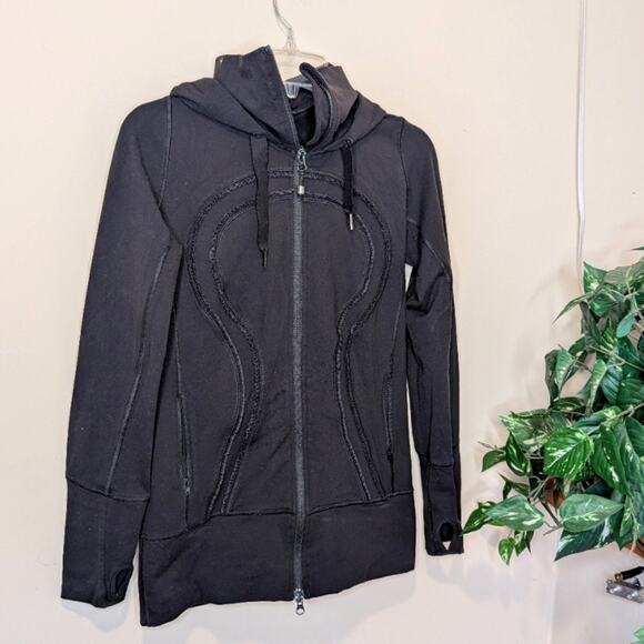 Lululemon Athletica Black Scuba Hoodie High Collar Zip Front Size 6 - Picture 1 of 8
